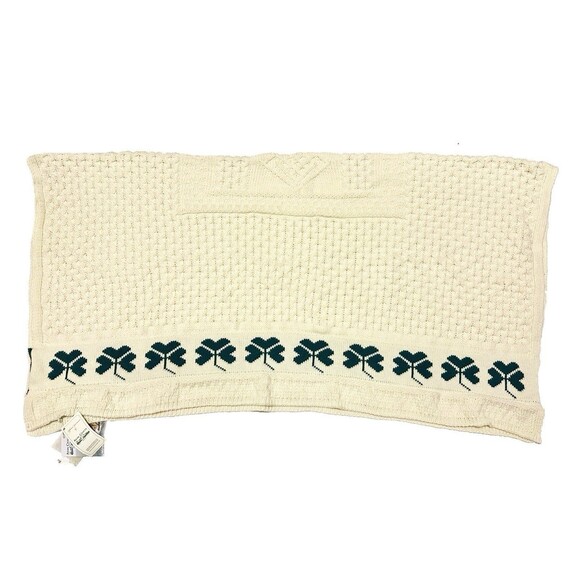 NEW Aran Crafts 100% Merino Wool Irish Shamrock Blanket 50x60 Natural & Green - Picture 7 of 10